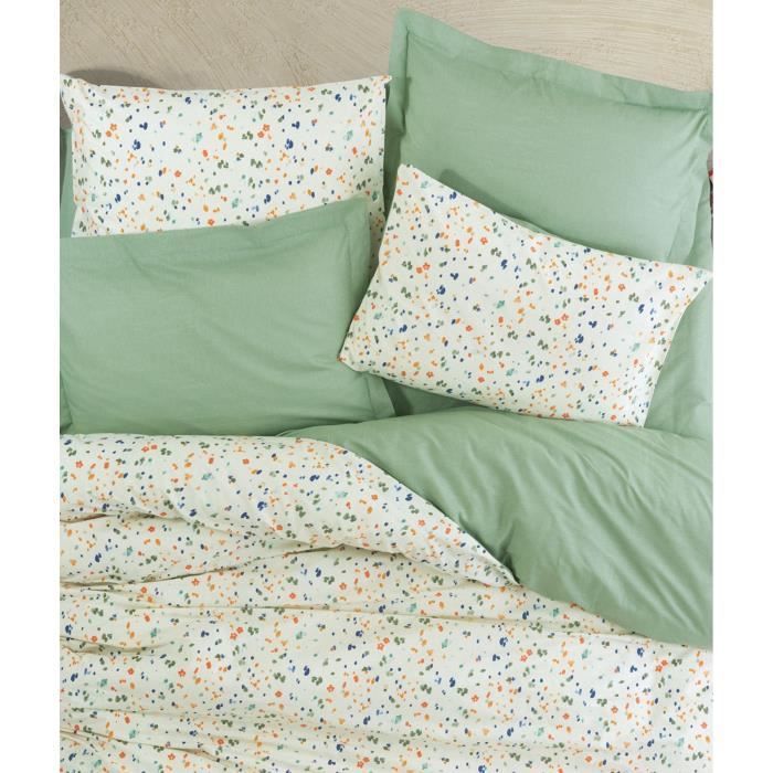 Juego de ropa de cama: 1 funda nórdica de 220 x 240 cm + 2 fundas de almohada de 60 x 60 cm - 100 % algodón reforzado - Verde