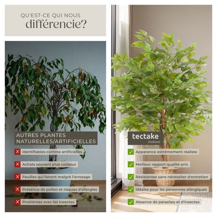 Plante artificielle - TECTAKE - Ficus artificiel FIDA à l'aspect naturel avec beaucoup de volume entretien facile - Hauteur 120 cm