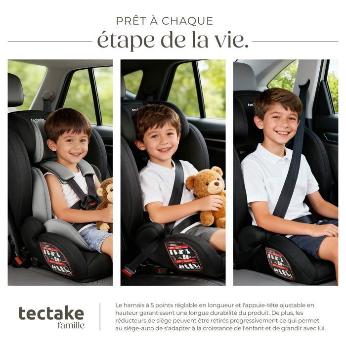 Silla de coche TECTAKE EMELY con arnés de 5 puntos, estándar i-Size y base ISOFIX.
