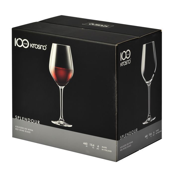 Krosno Petite Verre à Vin Rouge en Cristal - Lot de 6 Verres - 460 ml - Collection Splendour - Lavable au Lave-Vaisselle