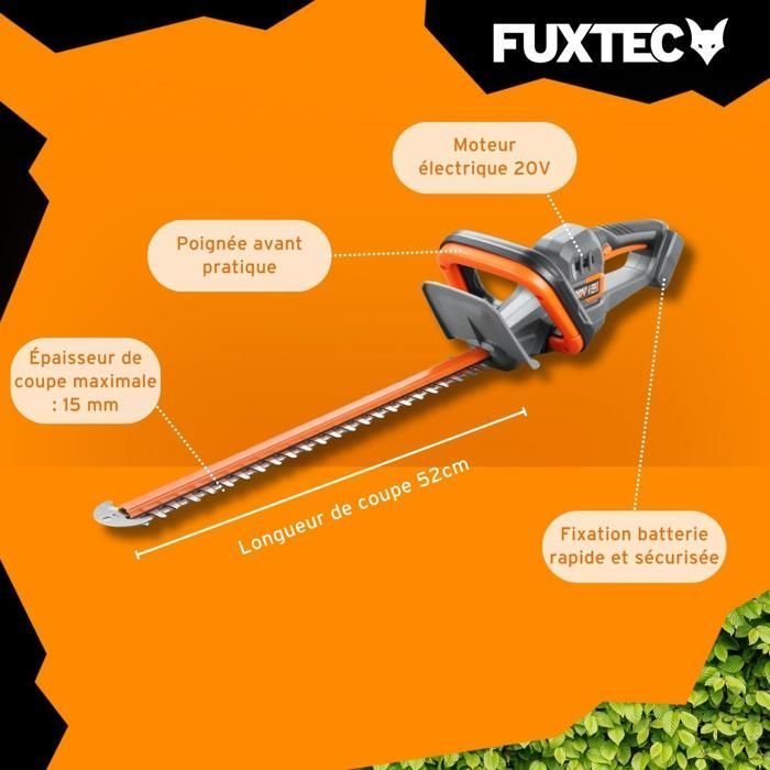 Cortasetos a batería - FUXTEC FX-E1HS20 - 20 V, cuchilla de 52 cm - Batería y cargador no incluidos