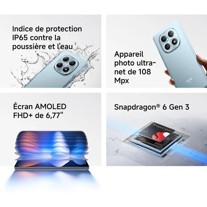 REDMI Note 15 5G 8 GO + 256 GO Batterie longue autonomie de 6 000mAh Noir+Redmi Watch 5 Active Black