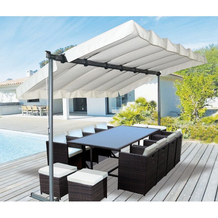 Pergola marquise 3,60 x 2,50 m gris anthracite 9 m2 toile pivotante et extensible 200 g/m2 PER2535M Habrita Foresta