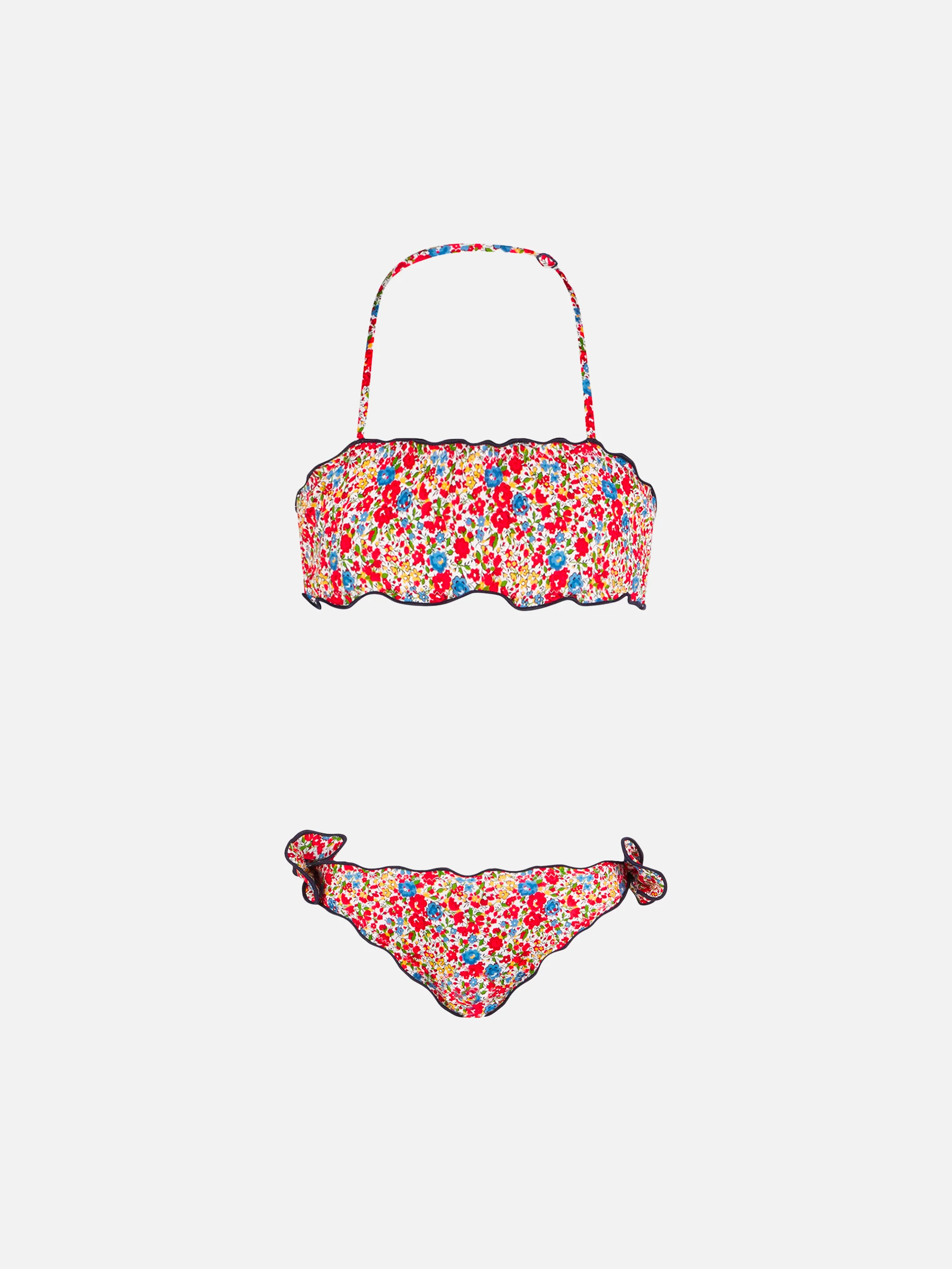 Bandeaubikini voor meisjes met veelkleurige bloemenprint