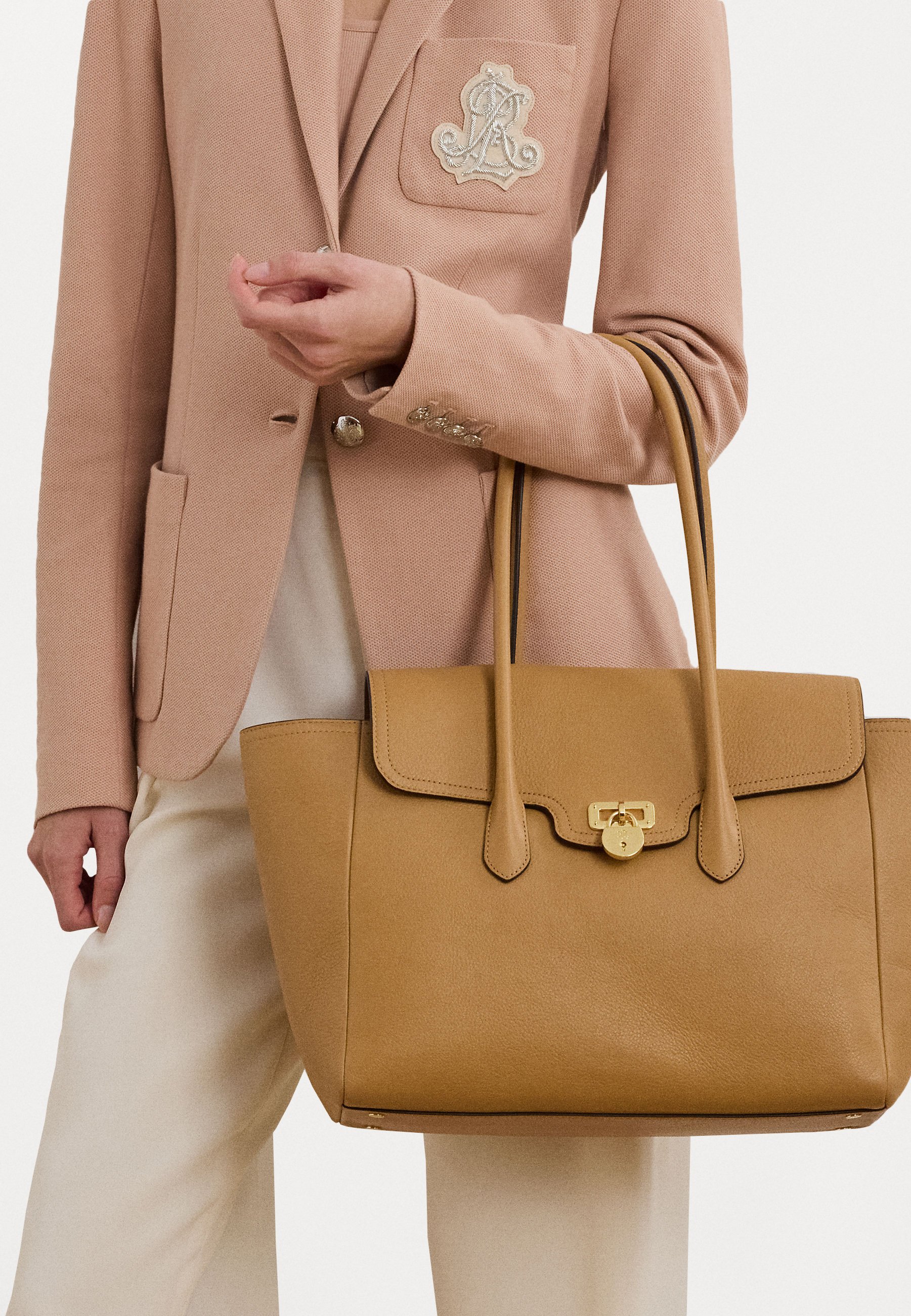 Lauren Ralph Lauren PEBBLED LEATHER LARGE TANNER SATCHEL - Käekott - buff