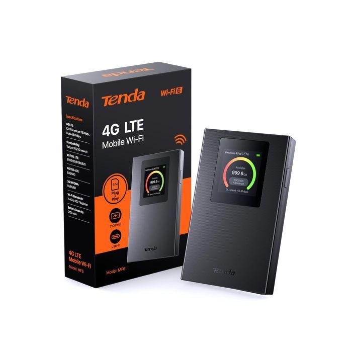Tenda 4G Routeur Mobile WiFi,Hotspot Portable MiFi,Routeur 4G SIM,WiFi 6 AX300,Batterie Rechargeable,Port USB-C,WPA3,Écran Couleu