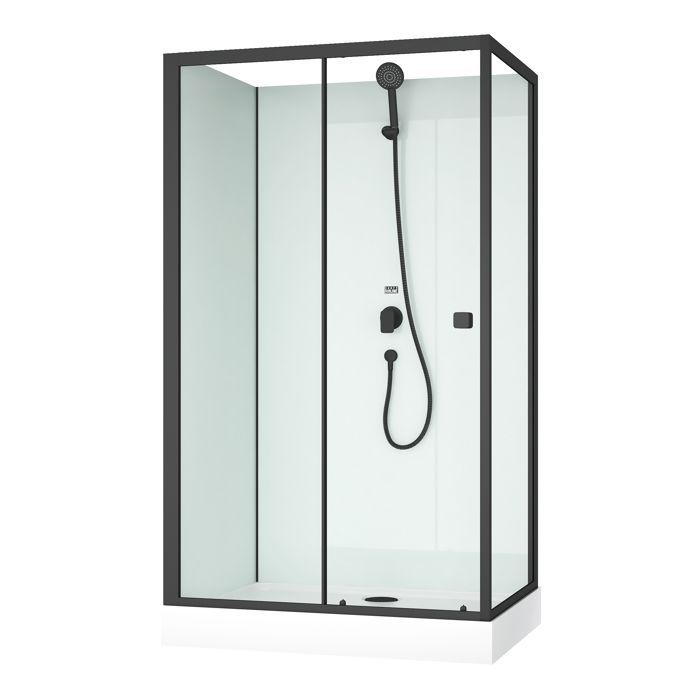 Mampara de ducha rectangular de 110x80x197 cm - Puerta corredera - Panel trasero blanco y perfiles en negro mate