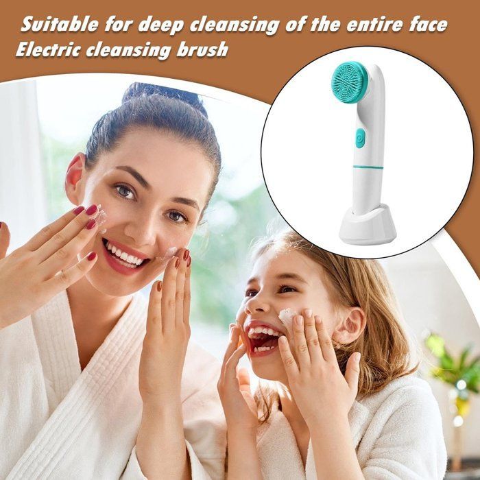 Vibrating electric facial cleansing brush, rechargeable and waterproof, ideal for daily use at home or in