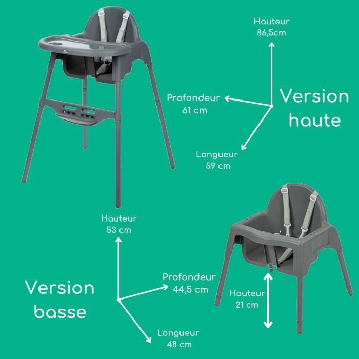 BEBECONFORT Meely Chaise haute bébé 2 en 1, évolutive en petite chaise, De 6 mois à 3 ans (15kg), Dark grey