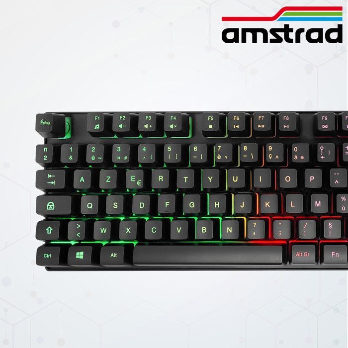 Clavier Gamer Amstrad AMS KEY008 USB, Rétro-éclairage RGB, 12 raccourcis multimédia, 104 touches, AZERTY