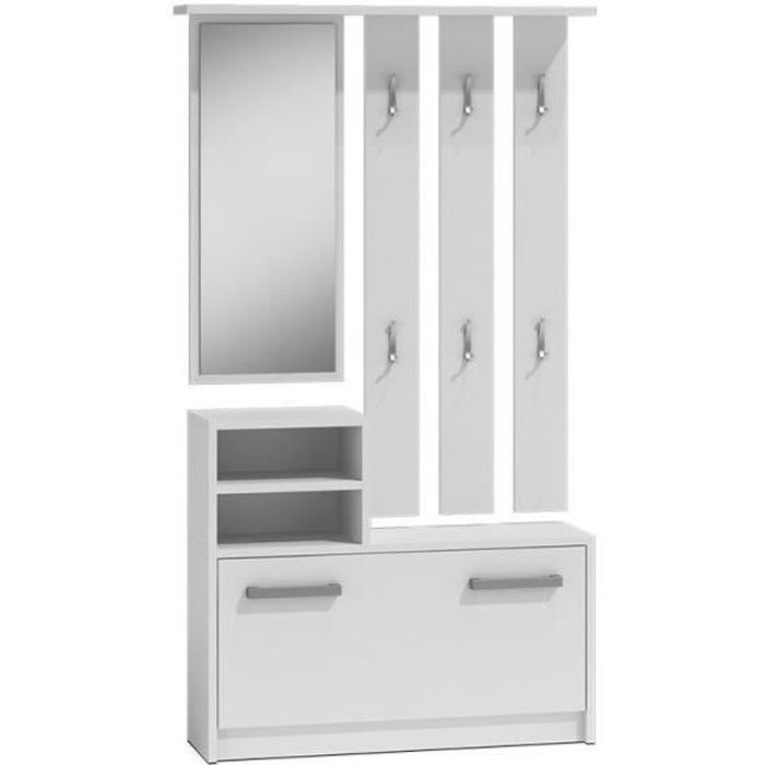 VITTORIA - Meuble d'entrée contemporain 6 crochets/miroir/2 niches/rangement chaussures 180x85x24 - Vestiaire - Porte manteau
