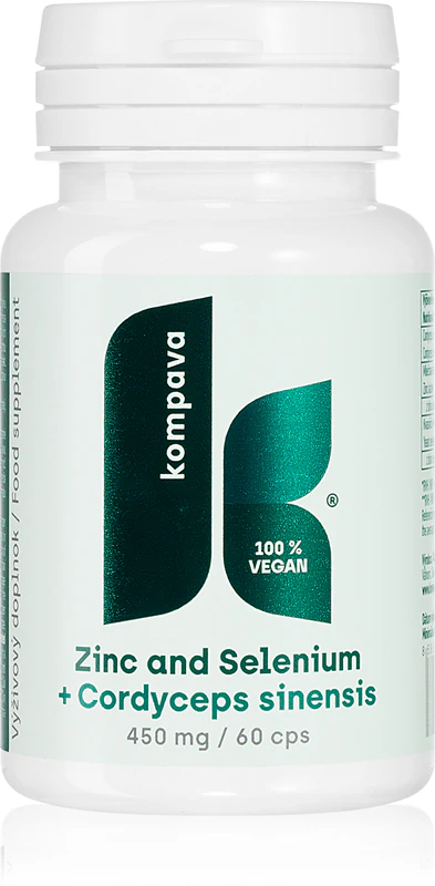 Kompava Zn+Se+Cordyceps Sinensis doplněk stravy v kapslích pro detoxikaci těla, podporu imunity a pro krásnou pleť, vlasy a nehty