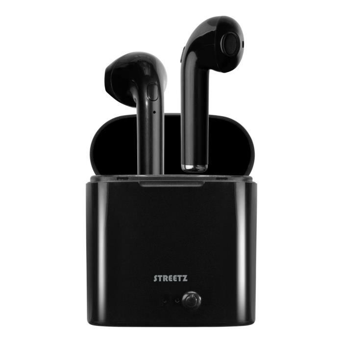 Auriculares inalámbricos STREETZ - Auténtica tecnología inalámbrica - Estuche de carga de 350 mAh - Resistentes al sudor - Negro