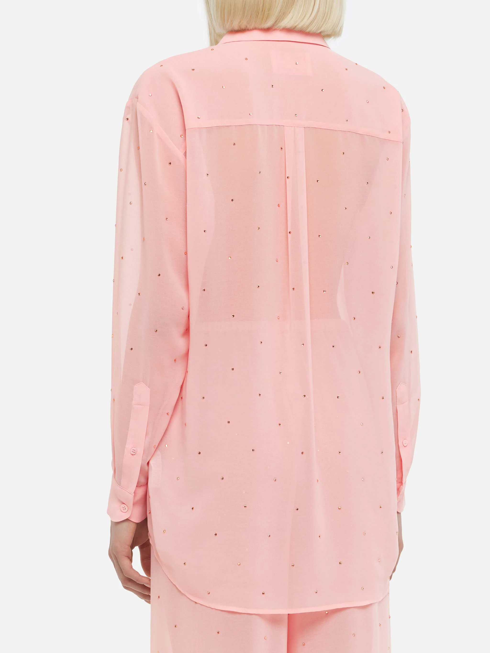 Brigitte roze georgette blouse met strass-steentjes