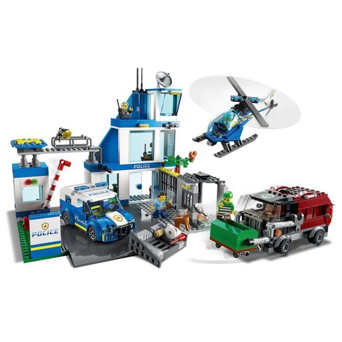 LEGO® City 60316 Politiebureau, speelgoedhelikopter, politieauto, hondenfiguur, speelgoedvuilniswagen