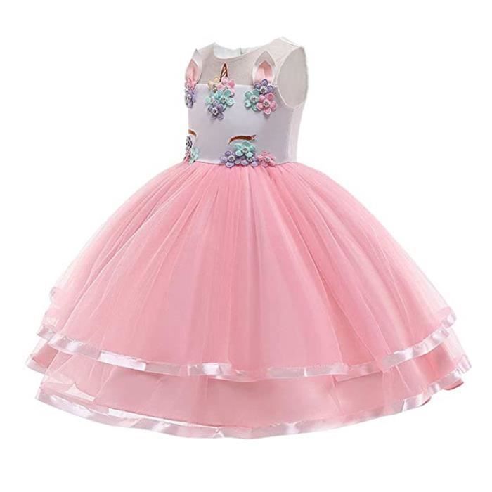 Vestido de princesa unicornio para niñas, vestidos de princesa con unicornio, fiesta de unicornios - ROSA
