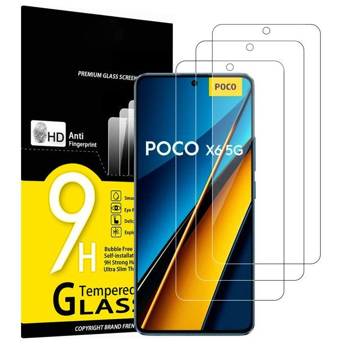 Kit com 3 películas de vidro temperado para Xiaomi Poco X6 5G e X6 Pro 5G - Proteção eficaz contra arranhões - Sem bolhas