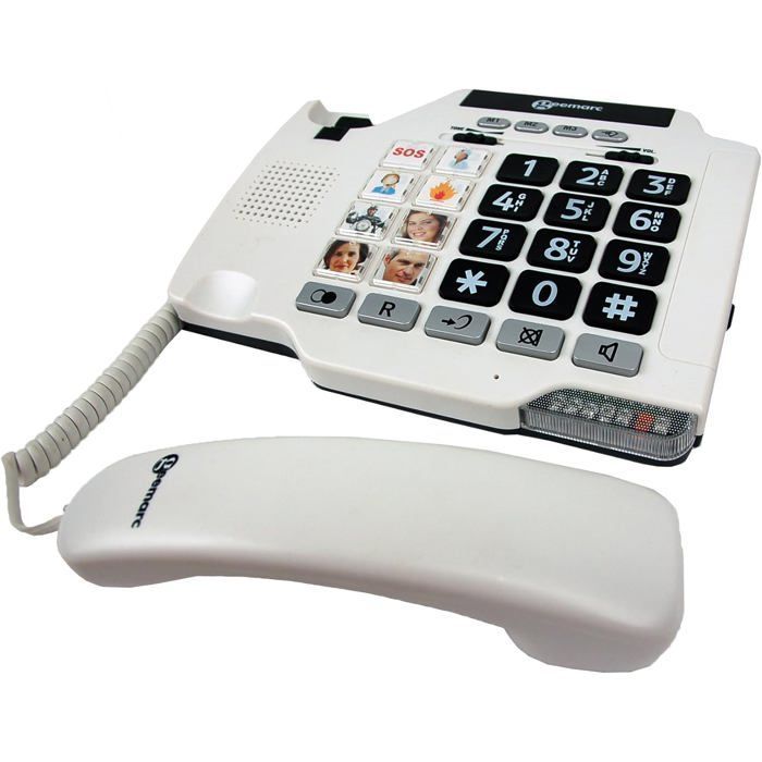 Téléphone fixe amplifié pour séniors - SUTEO - Photophone 100 - Filaire - Blanc - Touches photo personnalisables
