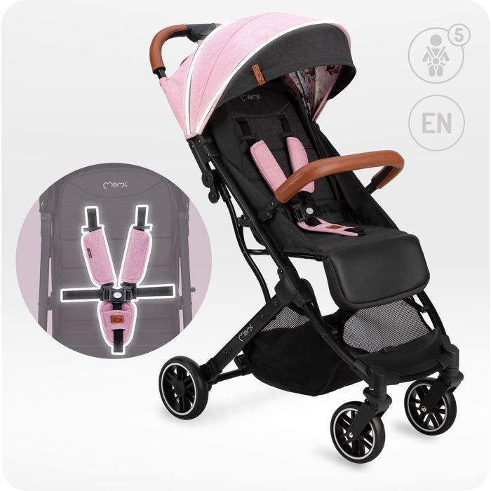 MoMi ESTELLE – Ultra Compact Baby Stroller – Lightweight 7.7 kg – One-Hand Fold – Suitcase Handlebar – Pink