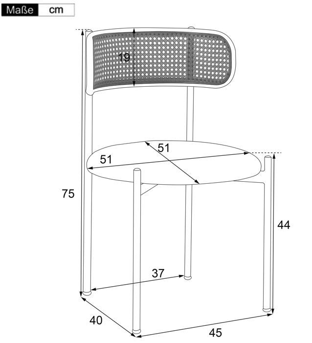 MODFU Lot de 4 chaises de salle à manger en Velours et Rotin avec pieds en Métal. modernes et simples pour salon. noir