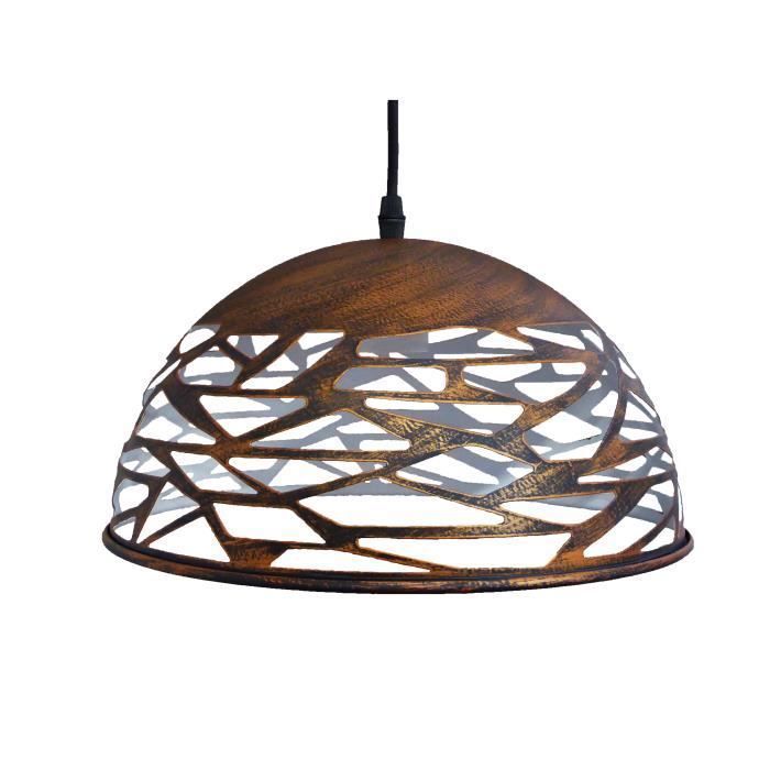 Lámpara colgante de metal calado en color negro y cobre, Ø30 cm.