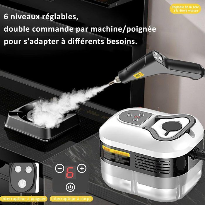 Nettoyeur à vapeur haute pression,1500W,105 °C/3,5 Bar,réglable 1à 6,chauffage 15 secondes,1200 ml,pour Voiture,Cuisine et Meubles