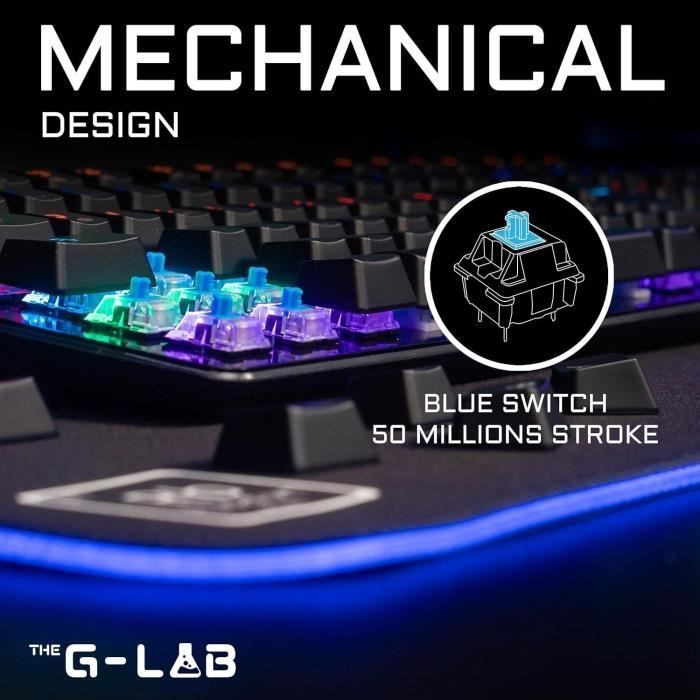 Tastiera da gioco - The G-Lab - KEYZ CARBON E - Meccanica (switch blu) - Rainbow - Profilo basso - Poggiapolsi - Cablata - Nera