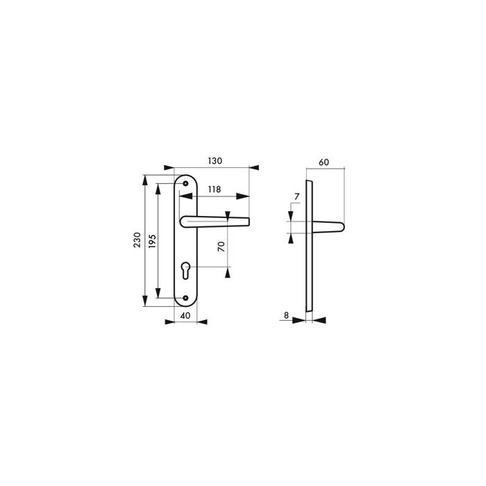 THIRARD - Juego de manilla para puerta de entrada Crecy, orificio para cilindro, eje cuadrado de 7 mm, distancia entre centros de 195 mm, anodizado plateado - THIRARD