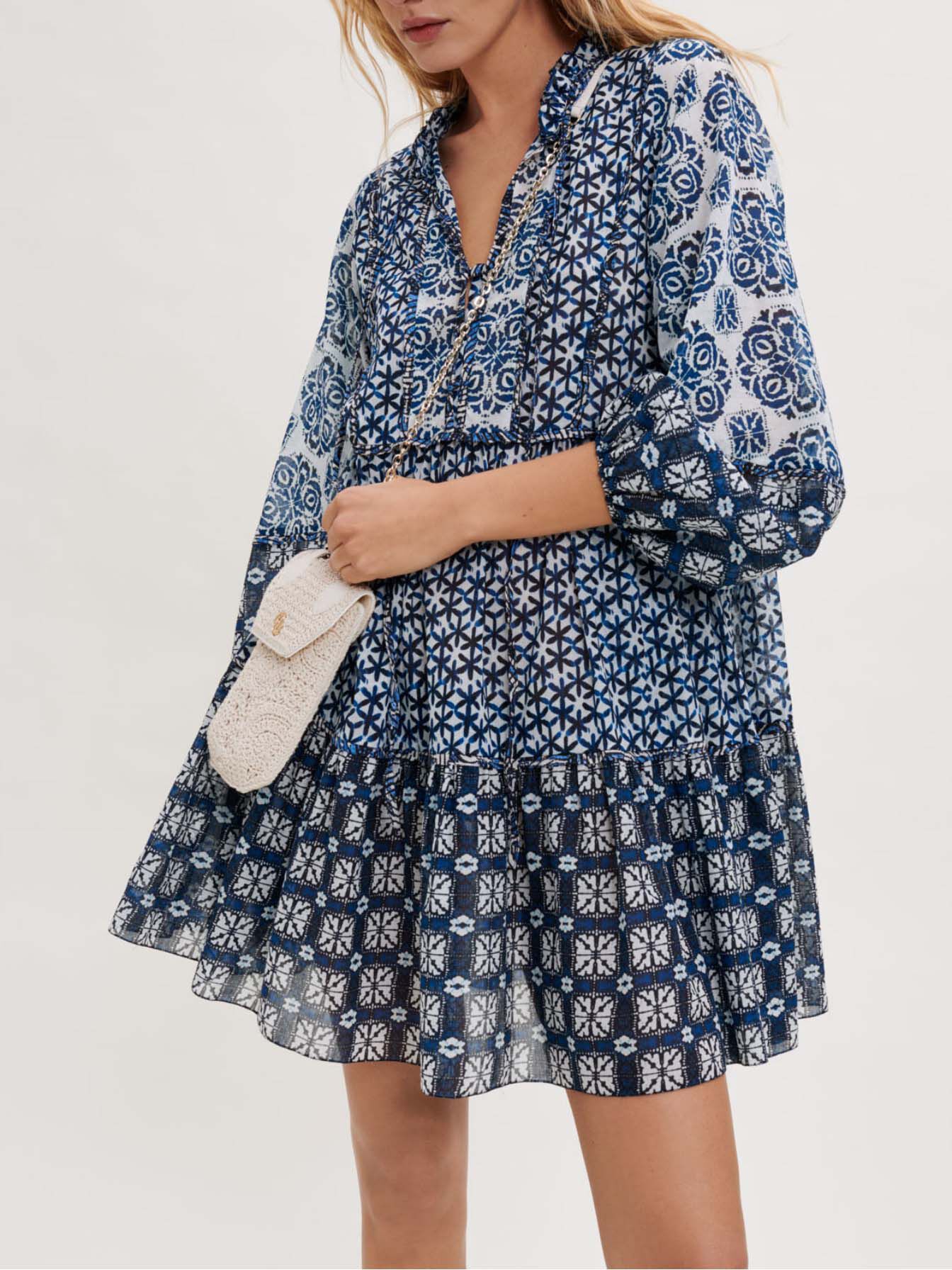 Rochie din voal de bumbac-indigo
