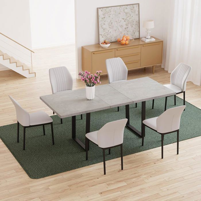 JIEXI Dining Set with Extendable Table and 6 Chairs (Table 130-170 cm + 6 White Chairs)