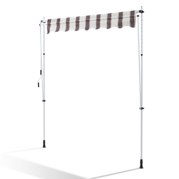 Toldo manual de 200 x 150 cm - Toldo para patio sin necesidad de taladrar - Ajustable con manivela - Marrón y beige