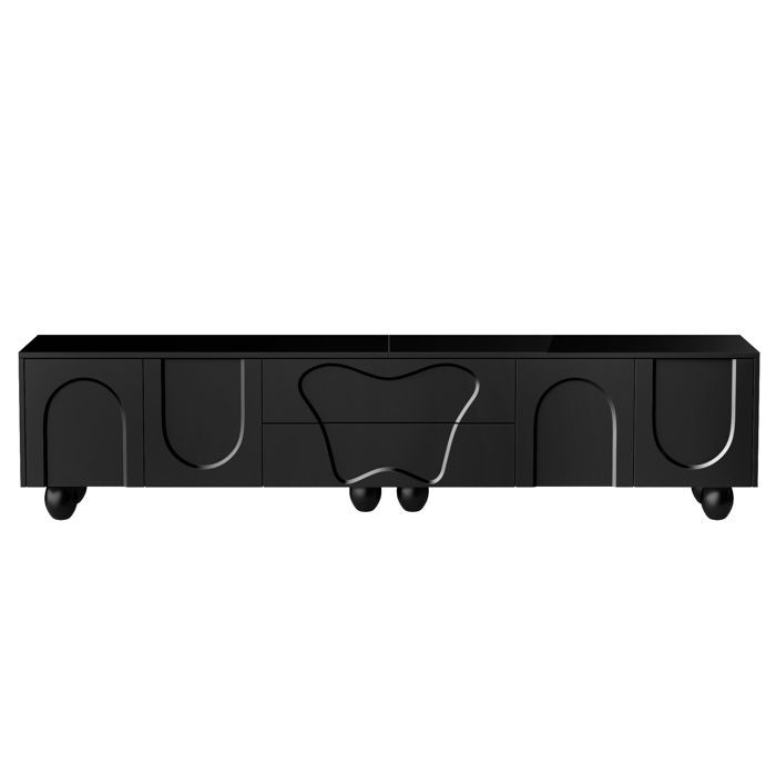 Mobile porta TV - MODERNLUXE - 180x40x42 cm - 2 cassetti, 4 ante - Gambe in legno massello - Nero