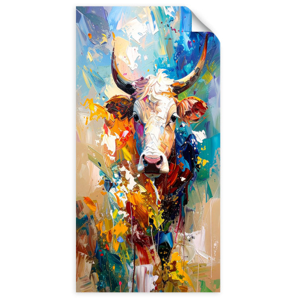 Naklejka na ścianę Feeby Kolorowa Krowa Byk Zwierzęta Malowany 40x80
