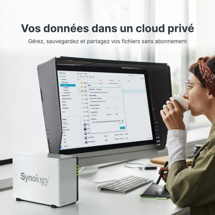 Servidor NAS - SYNOLOGY - DS223J - 2 baias - SATA 6Gb/s - RAID 1 - 1 GB de RAM