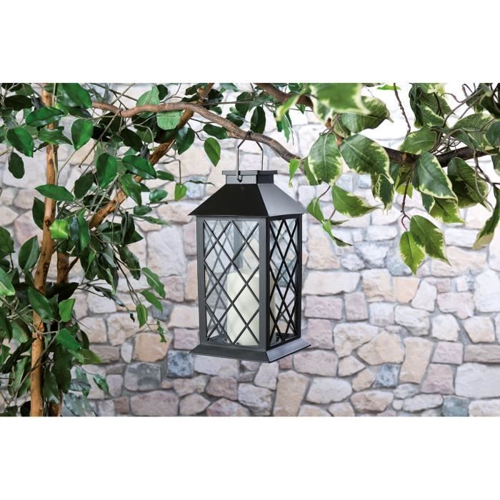 Lanterne de jardin solaire - LUNARTEC - LED effet flamme - Noir - IP44