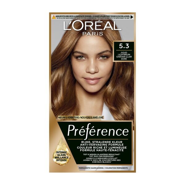 L'Oréal Paris Préférence 5.3 Gold Light Brown Permanentna barva za lase<br>