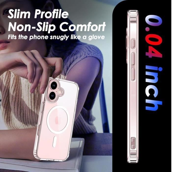 Capa para iPhone 16 com 2 protetores de tela de vidro temperado - 2x câmera magnética transparente compatível com MagSafe