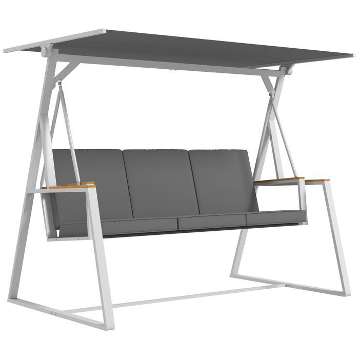Balancelle de jardin - Outsunny - 3 places avec toit inclinable matelas fourni cadre acier - métal - 205x130x175cm - gris foncé