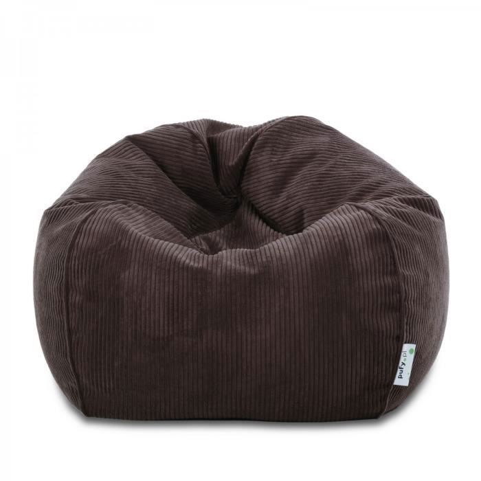 Sillón tipo puf de pana con bolso marrón