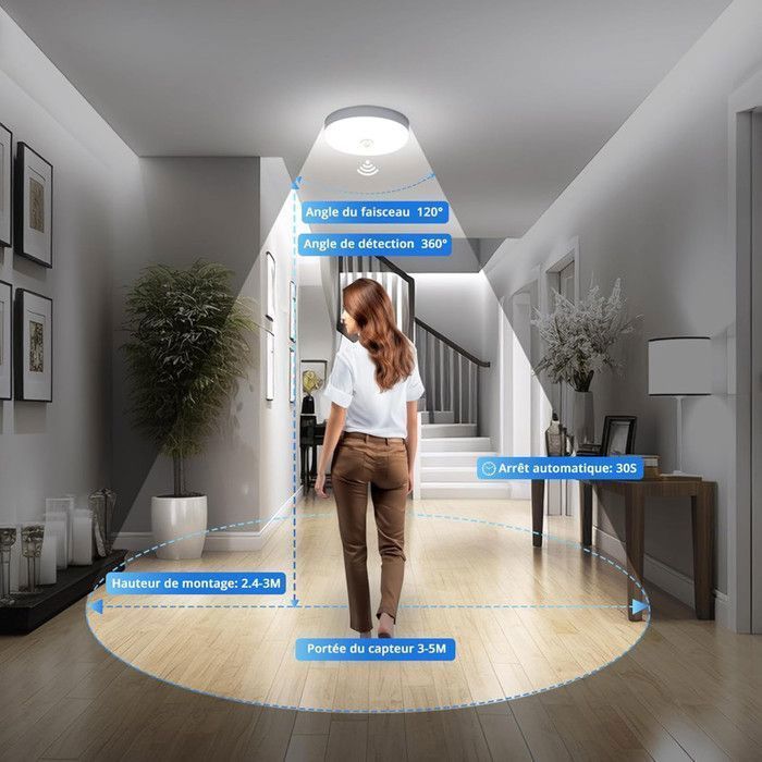 Dorlink 30W LED Ceiling Light, 6500K Cool White, Round LED Ceiling Lamp for Indoor and Outdoor Use, Staircase, Bathroom