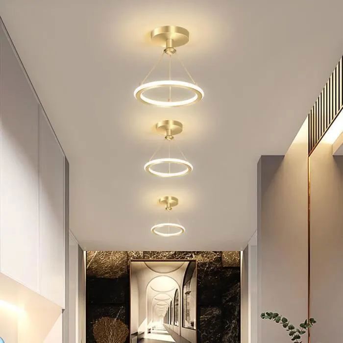 WOTTES Suspension Lustre Plafonnier - Design Modern Forme Rond - LED Dimmable - Doré Ø20cm pour chambre à coucher