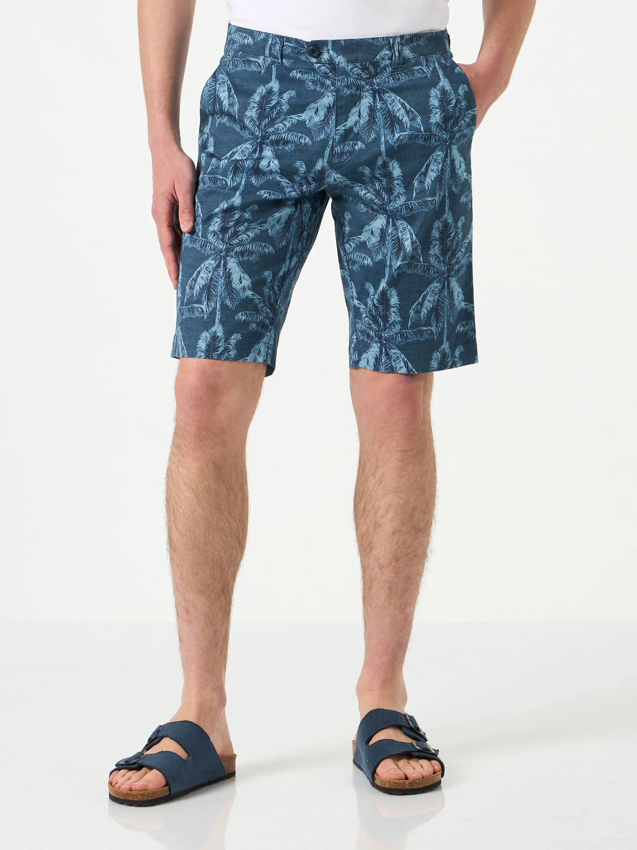 Herenbermudashorts van katoen met palmboomprint