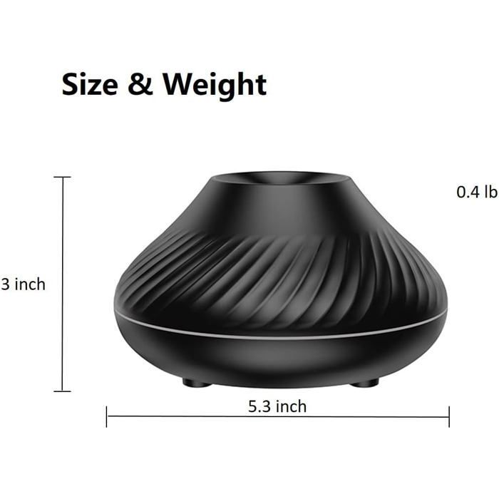 Aromatherapy essential oil diffuser, indoor humidifier, USB plug, 7 flame colors, black