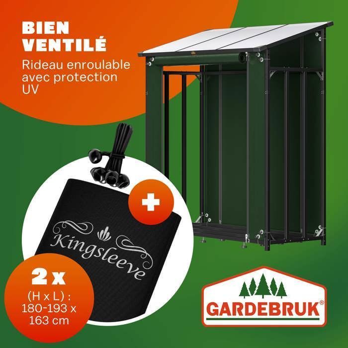 GARDEBRUK® Étagère pour bois de cheminée XXL Noir Abri bûches en acier avec toit Stockage du bois Étagère à bûches extérieur