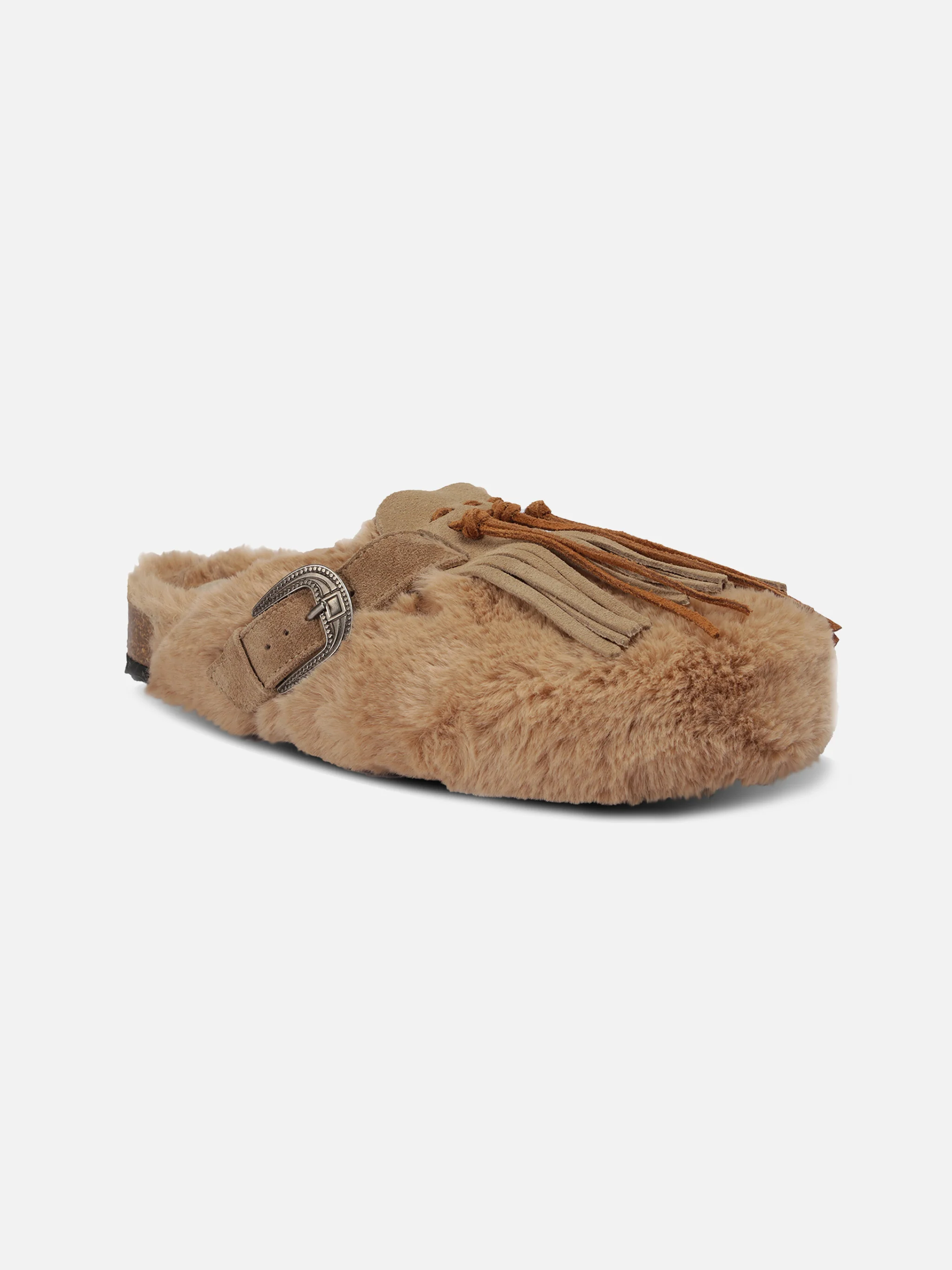Beige klompen van imitatiebont | TAJI SPECIALE EDITIE