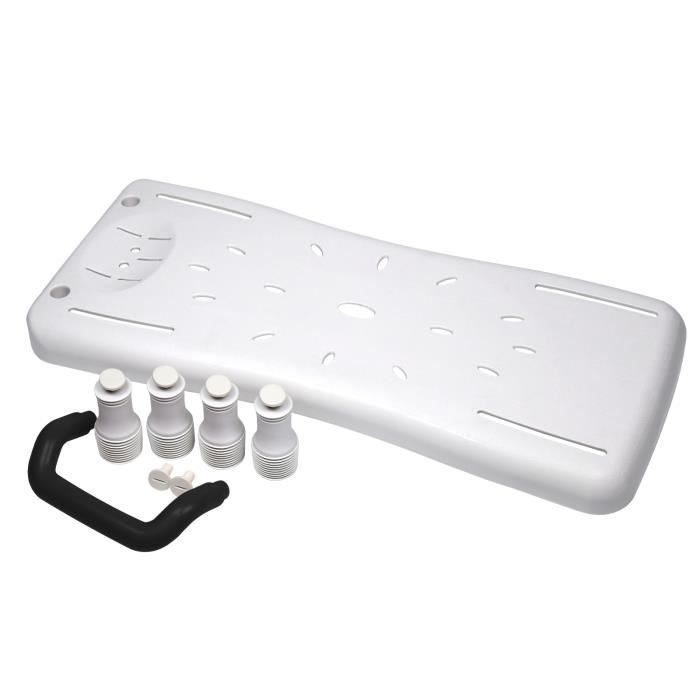 Aufun Planche de bain 70 cm de long, planche de siège de bain avec poignée, chaise pour salle de bain (poignée noire)