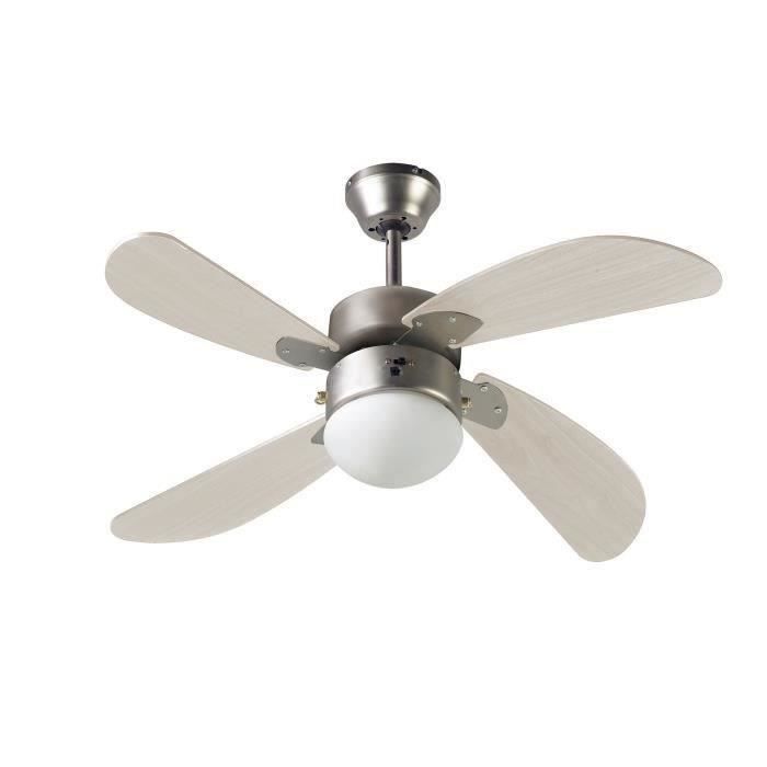 FARELEK - BERMUDES Ø 107 cm - Ventilador de techo reversible, 4 aspas de roble claro + 1 bombilla E27 de 60 W - 112423
