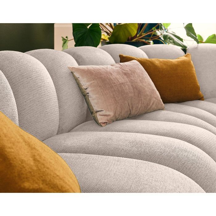Debbie - Sofá modular esquinero derecho de 5 plazas en tela texturizada - Beige
