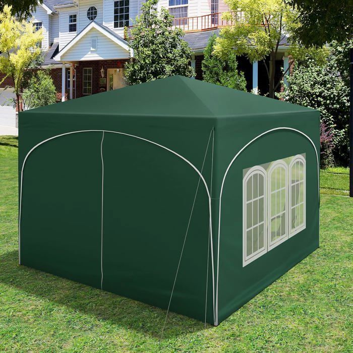 Cenador de jardín WOLTU, pérgola plegable de 3x3 m con 4 paneles laterales, altura ajustable, impermeable, protección UV, verde.