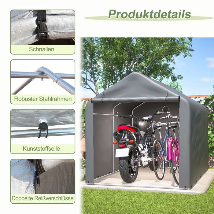 CDISPLAY Caseta de jardín con almacenamiento, 160 × 220 × 165 cm, garaje para bicicletas, refugio multiusos.